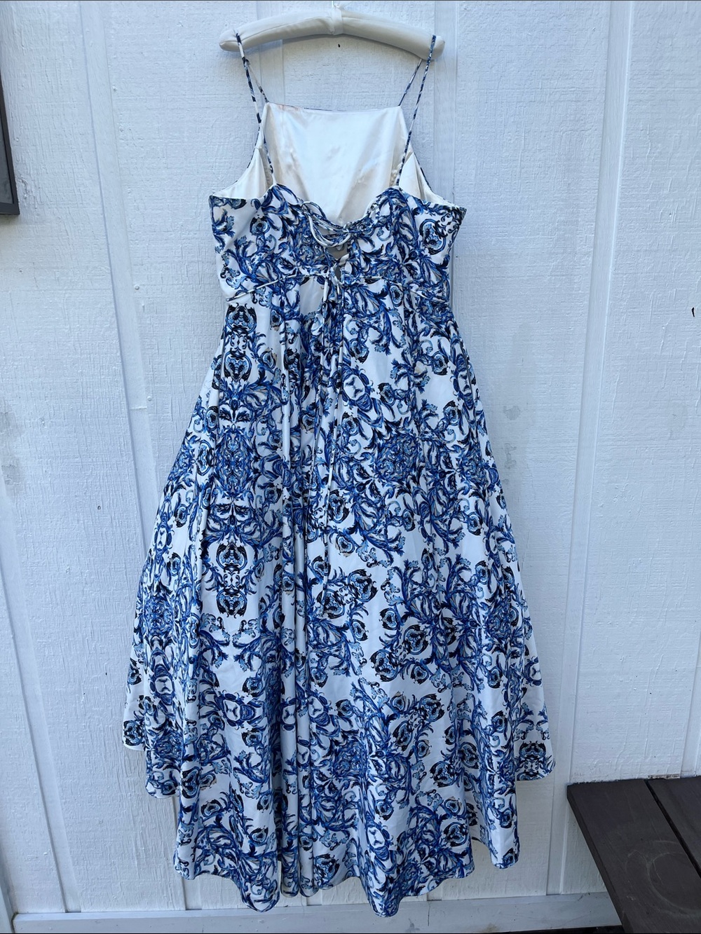 Stacy Adams Blue and White Floral Midi Dress 12 prom dinner occasions pocket - Picture 4 of 12